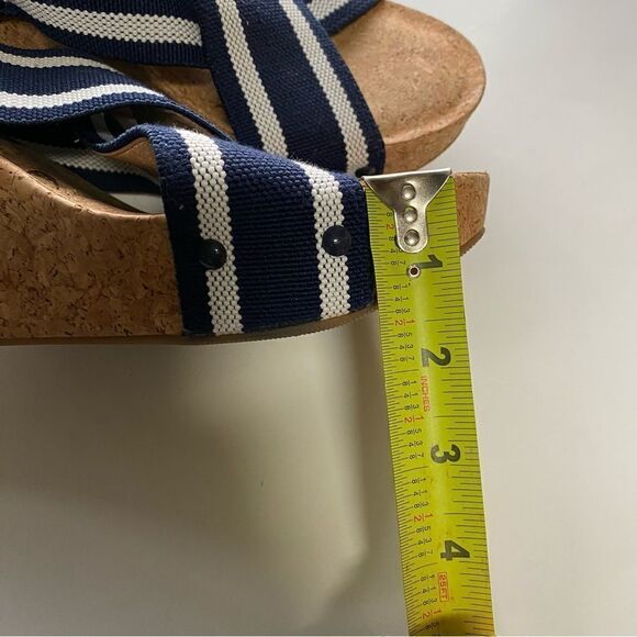 Lucky Brand Miller 2 wedge cork heel sandals navy blue strip strappy slip on 9M - Picture 5 of 13